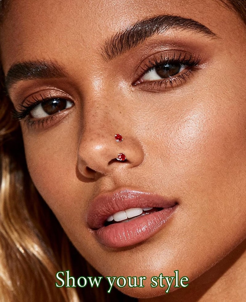 AMASIS Opal Nose Ring Studs Horseshoe Nose Rings Hoops Stud 316L Stainless Steel Nose Rings Round CZ Square Screw L Shaped Nose Stud Hypoallergenic Nostril Piercing Jewelry for Women Men - Image 3
